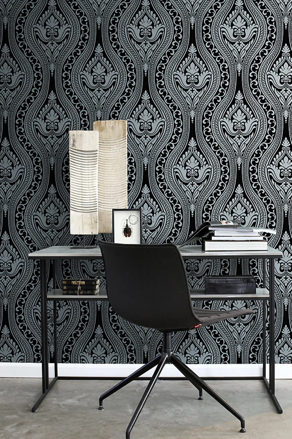 Origin Wallcoverings papier peint à dessin baroque en velours noir - 53 cm x 10.05 m - 346602