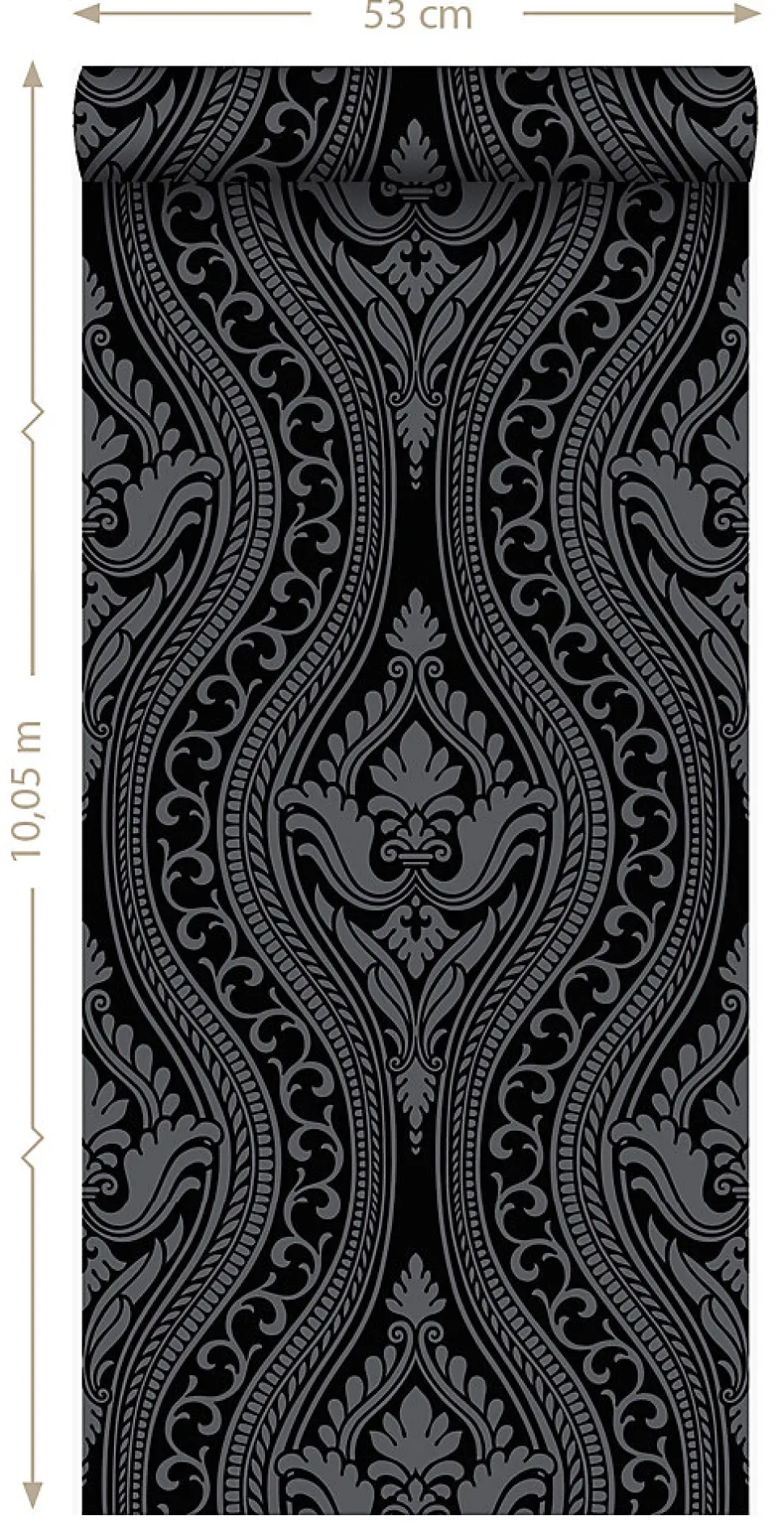 Origin Wallcoverings papier peint à dessin baroque en velours noir - 53 cm x 10.05 m - 346602
