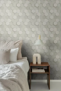 Origin Wallcoverings papier peint hexagone 3d gris clair - 53 cm x 10.05 m - 347850