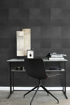 Origin Wallcoverings papier peint intissé XXL motif de carrellages avec imitation cuir gris foncé - 50 x 837 cm - 357240