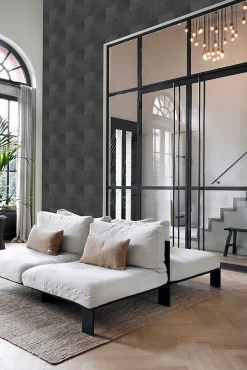 Origin Wallcoverings papier peint intissé XXL motif de carrellages avec imitation cuir gris foncé - 50 x 837 cm - 357240