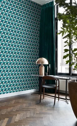 Origin Wallcoverings papier peint graphique 3D turquoise - 53 cm x 10.05 m - 347449