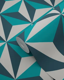 Origin Wallcoverings papier peint graphique 3D turquoise - 53 cm x 10.05 m - 347449