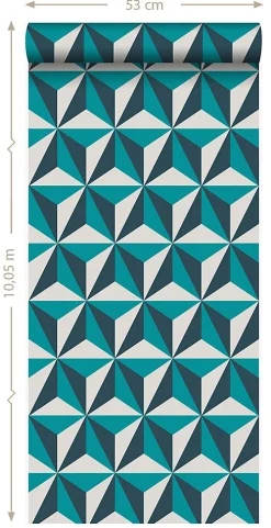 Origin Wallcoverings papier peint graphique 3D turquoise - 53 cm x 10.05 m - 347449