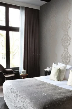 Origin Wallcoverings papier peint ornement taupe et bronze brillant - 53 cm x 10.05 m - 346212