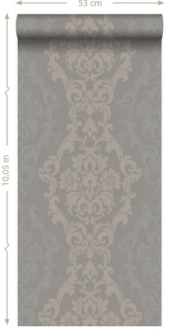 Origin Wallcoverings papier peint ornement taupe et bronze brillant - 53 cm x 10.05 m - 346212