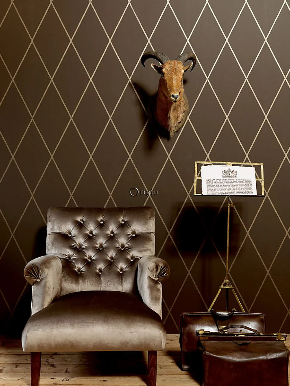 Origin Wallcoverings papier peint à carreaux brun mat et bronze brillant - 53 cm x 10.05 m - 345717