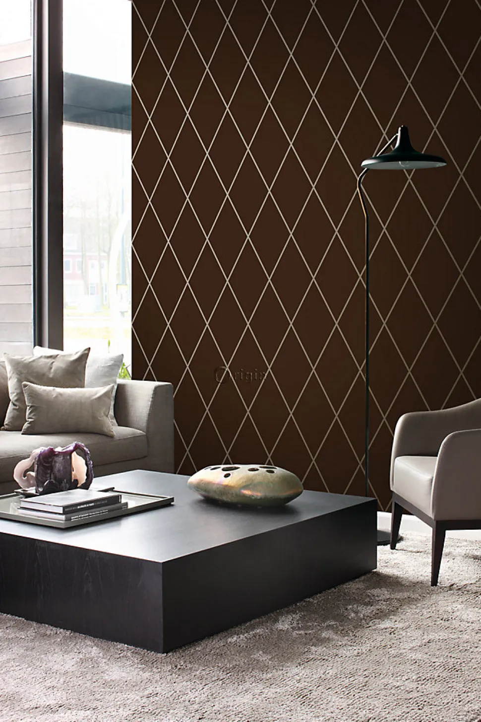 Origin Wallcoverings papier peint à carreaux brun mat et bronze brillant - 53 cm x 10.05 m - 345717