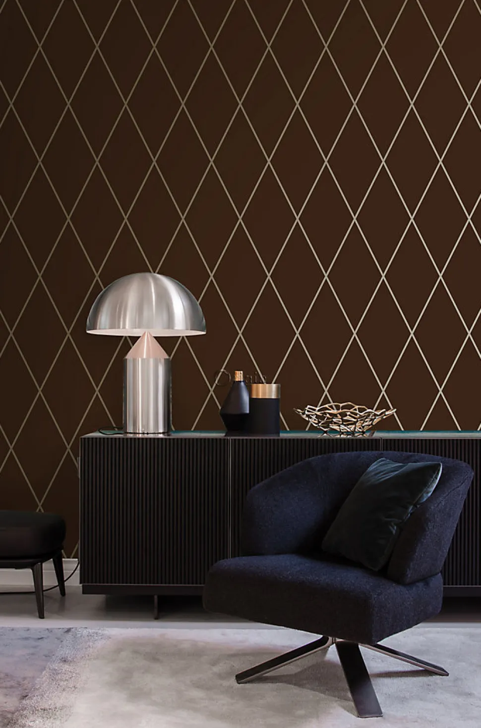 Origin Wallcoverings papier peint à carreaux brun mat et bronze brillant - 53 cm x 10.05 m - 345717