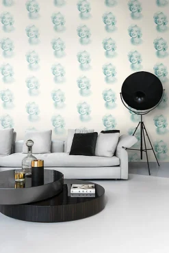 Origin Wallcoverings papier peint Marilyn Monroe blanc et turquoise - 53 cm x 10.05 m - 326349