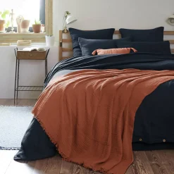 OUREA - Plaid à Franges 180x220cm 4 Epaisseurs Gaze de Coton Terracotta