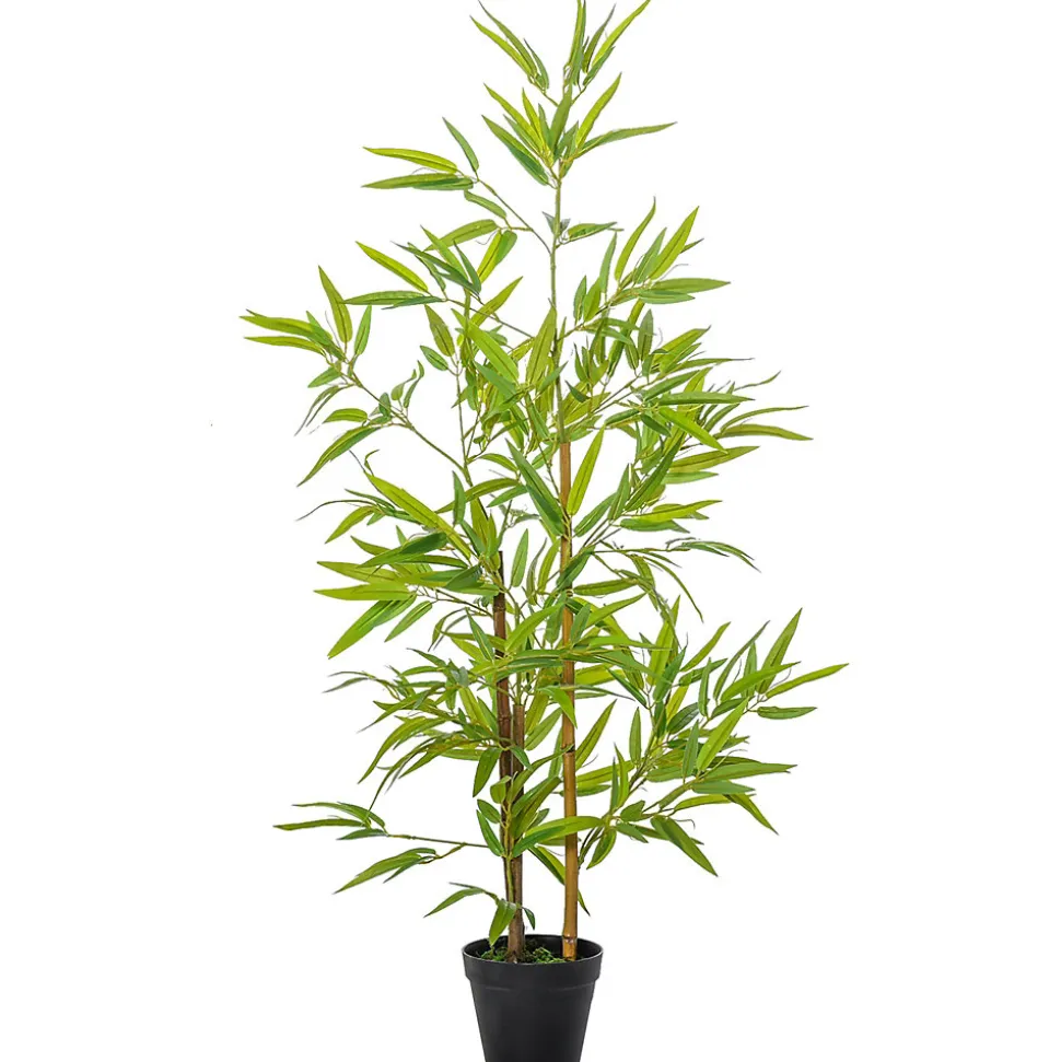 Outsunny Bambou artificiel hauteur 1,2 m 369 feuilles denses réalistes pot inclus noir avec lichen vert