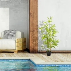 Outsunny Bambou artificiel hauteur 1,2 m 369 feuilles denses réalistes pot inclus noir avec lichen vert