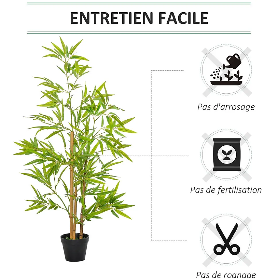 Outsunny Bambou artificiel hauteur 1,2 m 369 feuilles denses réalistes pot inclus noir avec lichen vert