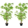 Outsunny Lot de 2 Bambous artificiels hauteur 1,5 m 644 feuilles denses réalistes pot inclus noir avec lichen vert