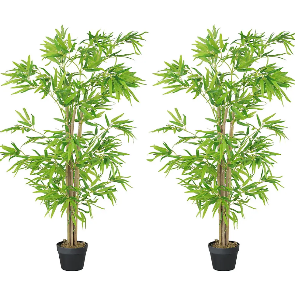 Outsunny Lot de 2 Bambous artificiels hauteur 1,5 m 644 feuilles denses réalistes pot inclus noir avec lichen vert