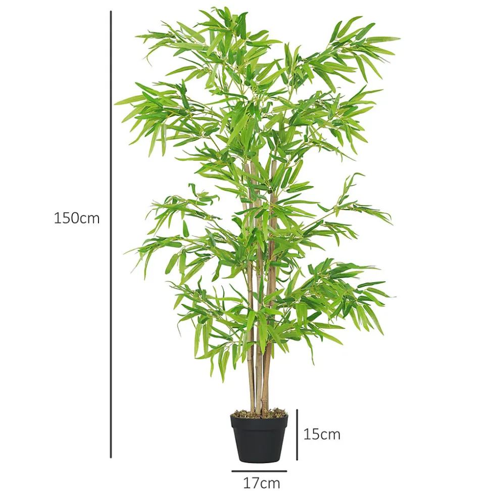 Outsunny Lot de 2 Bambous artificiels hauteur 1,5 m 644 feuilles denses réalistes pot inclus noir avec lichen vert