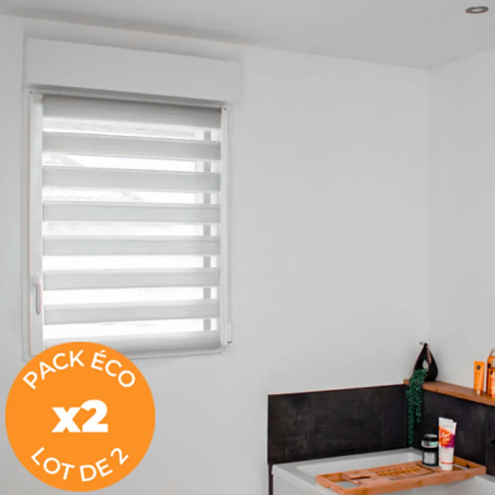 Pack éco de 2 stores Jour Nuit Gris H 150 cm x L 52 cm sans perçage