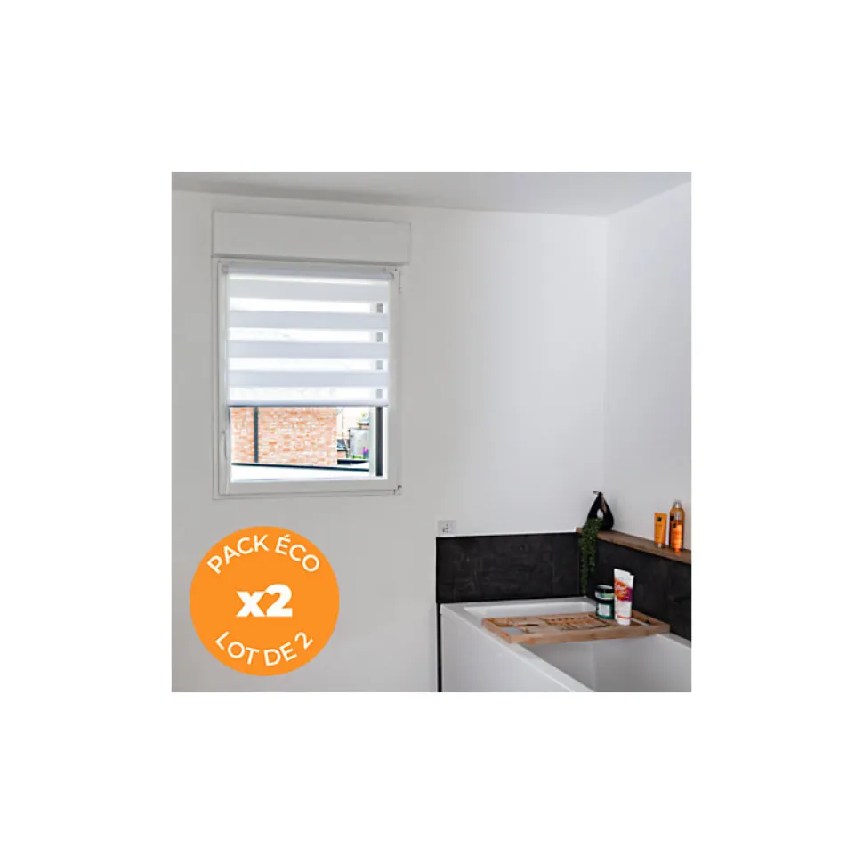 Pack éco de 2 stores Jour Nuit Blanc H 150 cm x L 42 cm sans perçage