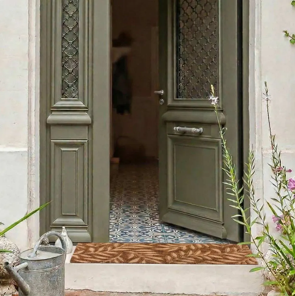 Paillasson de marche coco embossé feuillages 25x75cm