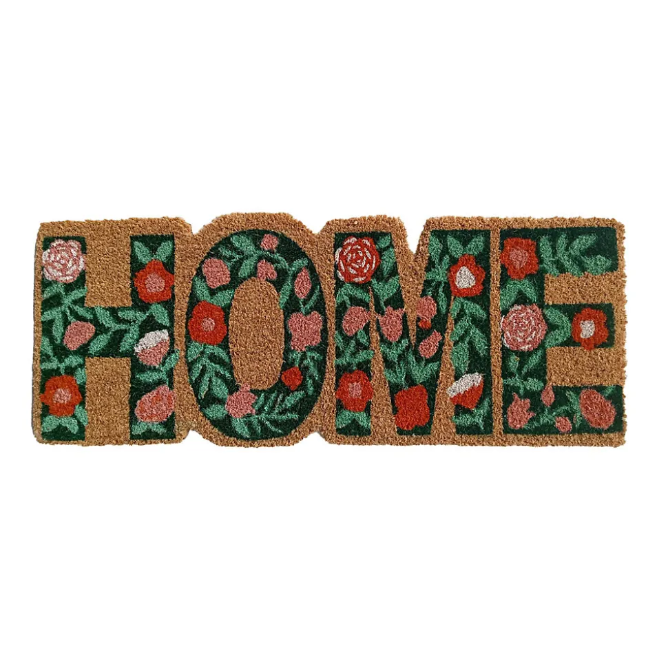 Paillasson d'entrée antidérapant en fibre de coco fleuri " Home " multicouleurs L.60 x l.40cm Ornami