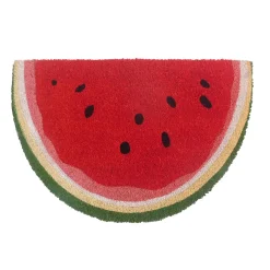 Paillasson d'entrée demi lune pastèque antidérapant en fibre de coco rouge L.60 x l.40cm Ornami