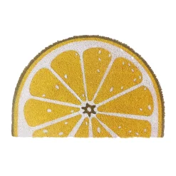 Paillasson d'entrée demi lune citron antidérapant en fibre de coco jaune L.60 x l.40cm Ornami