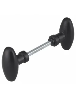 Paire de boutons ovoïdes pour porte d'entrée, carré 6x90mm, 1 portée, noir - THIRARD