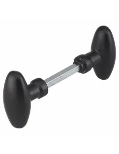Paire de boutons ovoïdes pour porte d'entrée, carré 7x90mm, 1 portée, noir - THIRARD