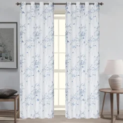 Paire de de rideaux occultants à œillets motif végétal (140x260 cm - Bleu)