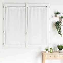 Paire de petits voilages droits en étamine rayée (60x120 cm - Blanc)
