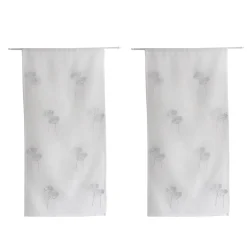 Paire de petits voilages brodés de fleurs (60x120 cm - Blanc)