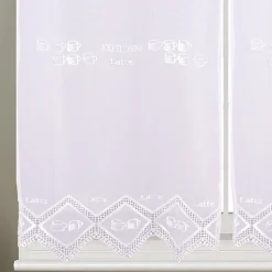 Paire de petits voilages de cuisine dentelle motif café latte (60x120 cm - Blanc)