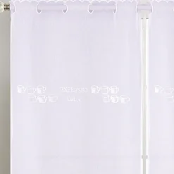 Paire de petits voilages de cuisine dentelle motif café latte (60x120 cm - Blanc)
