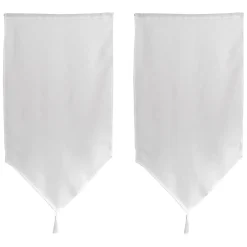 Paire de petits voilages en pointe avec pompon (60x160 cm - Blanc)