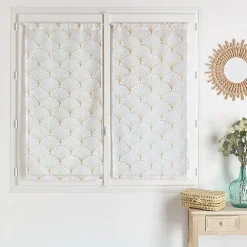 Paire de petits voilages brodés au style art déco (60x120 cm - Beige)