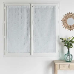Paire de petits voilages brodés au style art déco (60x120 cm - Blanc)