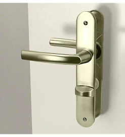 Paire de poignée porte toilette champagne aluminium à condamnation avec voyant 234 mm Bricard
