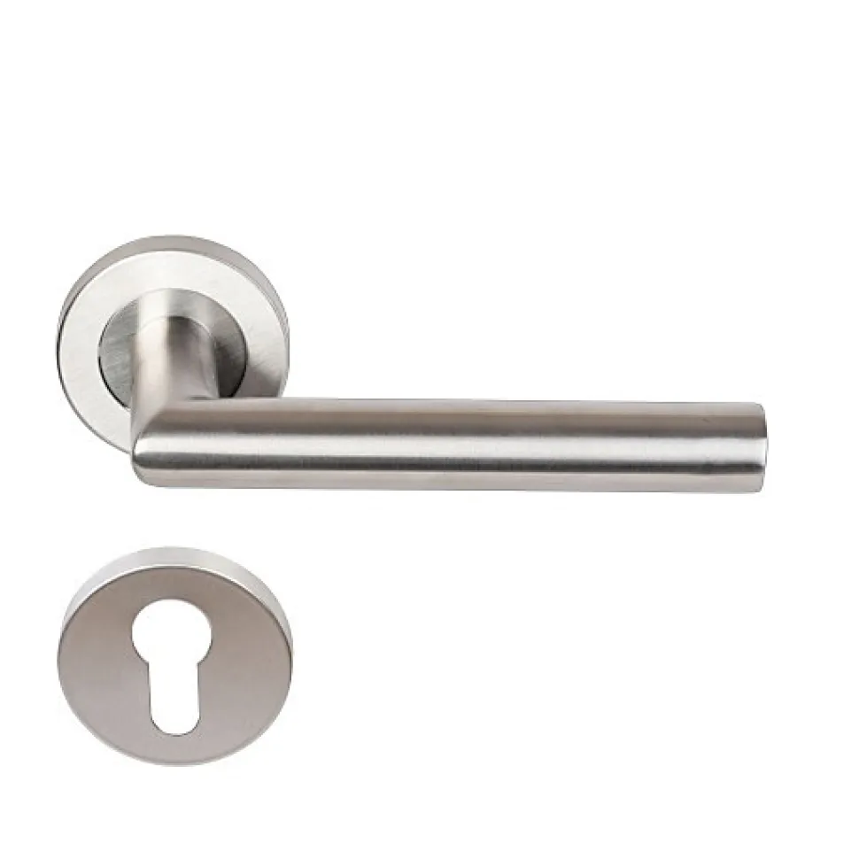 Paire de Poignées de porte sur Rosaces Rondes " Elsa Angle Vif " inox 304 KLOSE BESSER - +1 Paire de rosaces cylindre