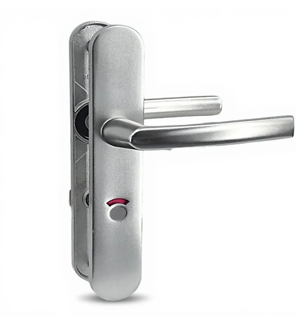 Paire de poignées de porte sur plaques aluminium 190 mm avec verrou et voyant de condamnation Bricard