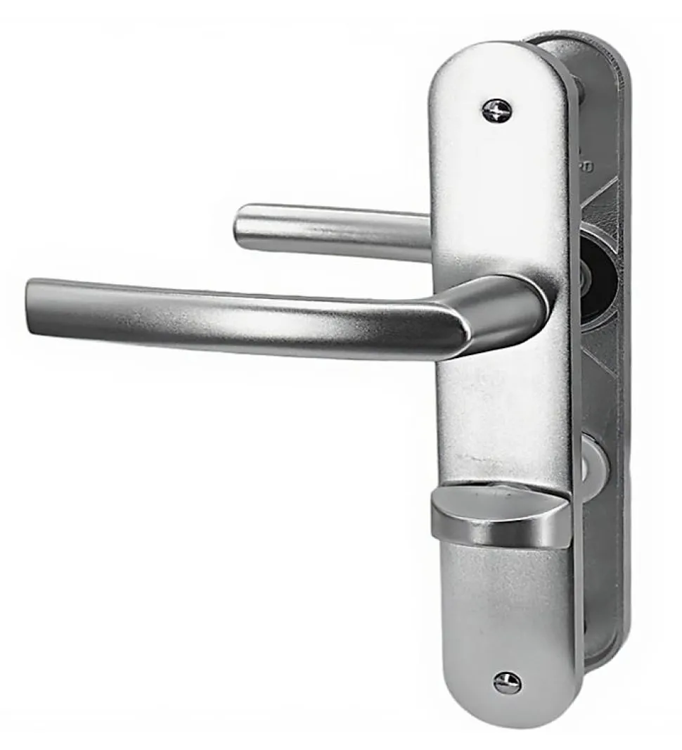 Paire de poignées de porte sur plaques aluminium 190 mm avec verrou et voyant de condamnation Bricard