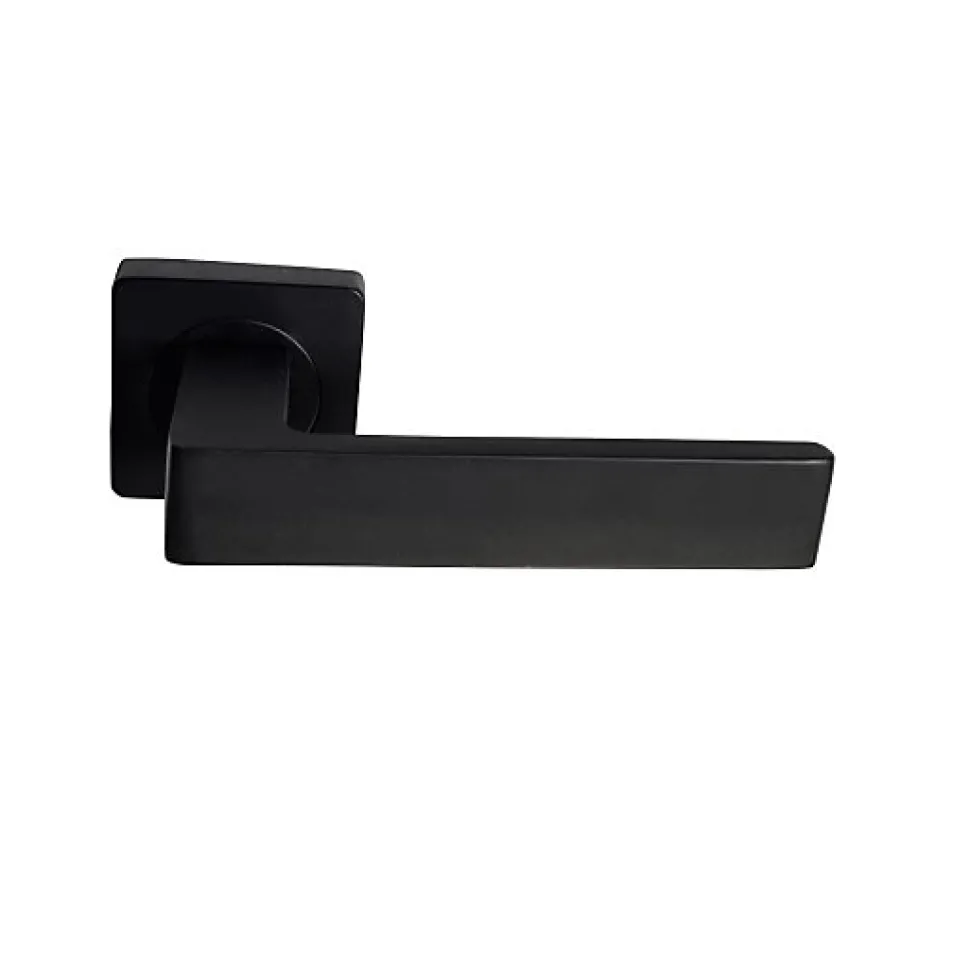 Paire de Poignées de Porte sur Rosaces Aluminium Carrées noires "NATALYA" - Sans rosaces de fonction