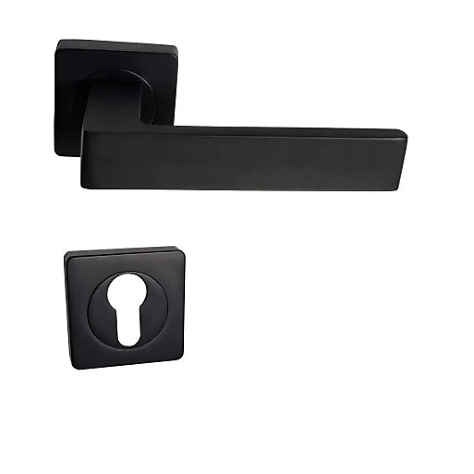 Paire de Poignées de Porte sur Rosaces Aluminium Carrées noires "NATALYA" - +1 Paire de rosaces cylindre