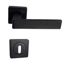 Paire de Poignées de Porte sur Rosaces Aluminium Carrées noires "NATALYA" - +1 Paire de rosaces à trou de clé