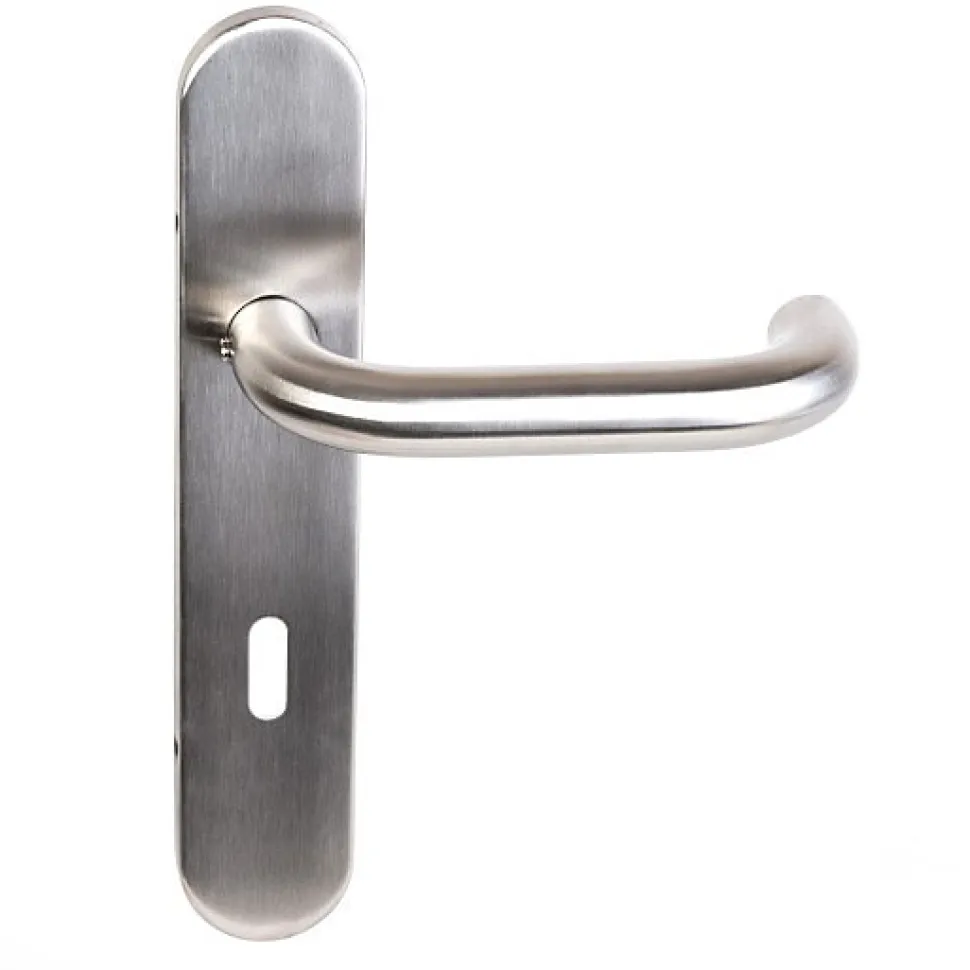 Paire de Poignées de porte - KLOSE besser - sur plaque "Karina en U" inox 304 - Trou petite clé