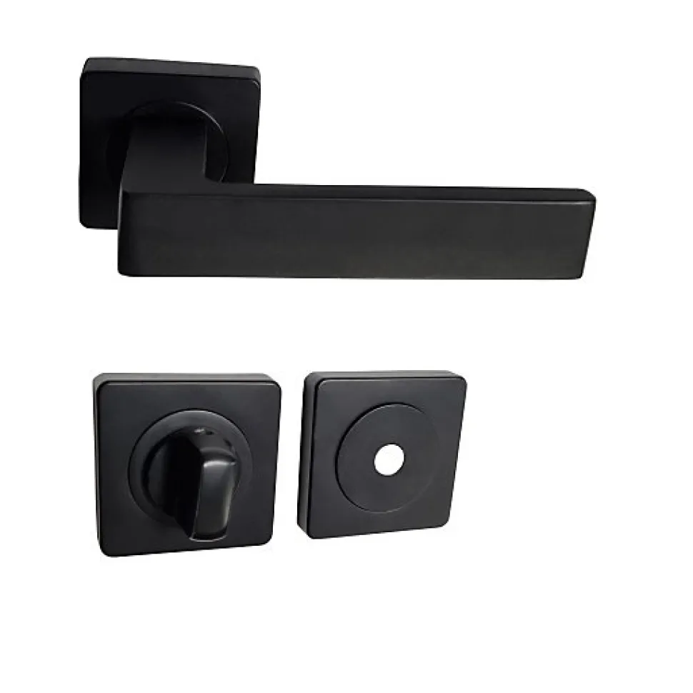 Paire de Poignées de Porte sur Rosaces Aluminium Carrées noires "NATALYA" - +1 Paire de rosaces condamnation
