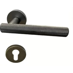 Paire de Poignées "KLOSE besser" sur Rosaces " GUN " Inox 304 PLEIN - +1 Paire de rosaces cylindre