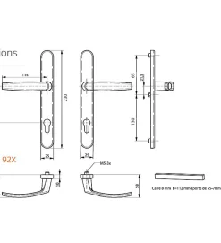 Paire de poignées étroite béquille blanc 233 mm Ensemble pour porte d'entrée Bricard Emetal