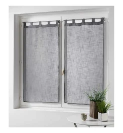 Paire de rideaux voilages - Effet lin (60x120 cm - Gris clair)