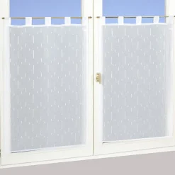 Paire de vitrage tamisant étamine à pattes effet fils coupés blanc L.160 x l.60cm Dylrev
